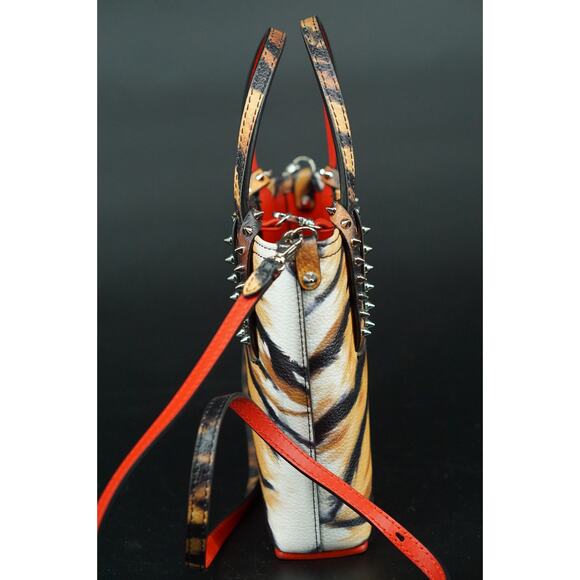 Christian Louboutin Mini Cabata Tiger Print Leather Tote Bag Brown Red NWT $950 - Picture 2 of 8